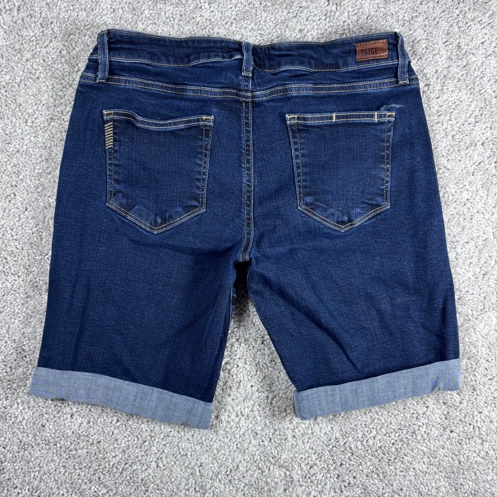 Paige Denim Dark‎ Wash Mid Rise Roll Cuff Bermuda Shorts Womens Size 28 - Picture 9 of 11